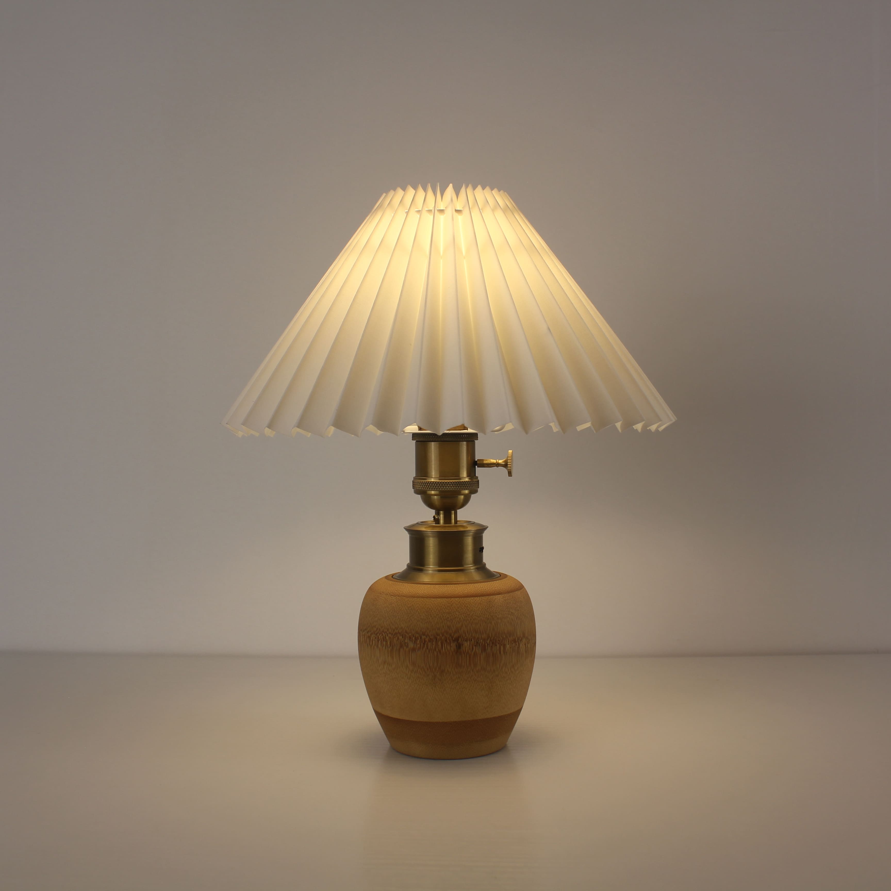 Bamboo Base Cordless Table Lamp Battery Operated Vintage Pleated