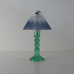 Prism glass lantern (OFF) with cyan base and blue gradient shade, showing the faceted decorative glass.