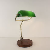 wooden cordless green glass lamp