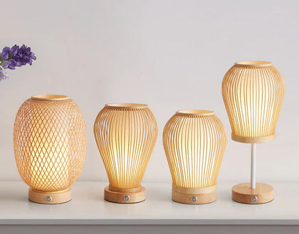Battery Operated Bamboo Table Lamp