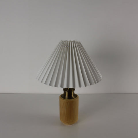 Bamboo Battery Powered LED Table Lamp - Vintage Pleated Lampshades