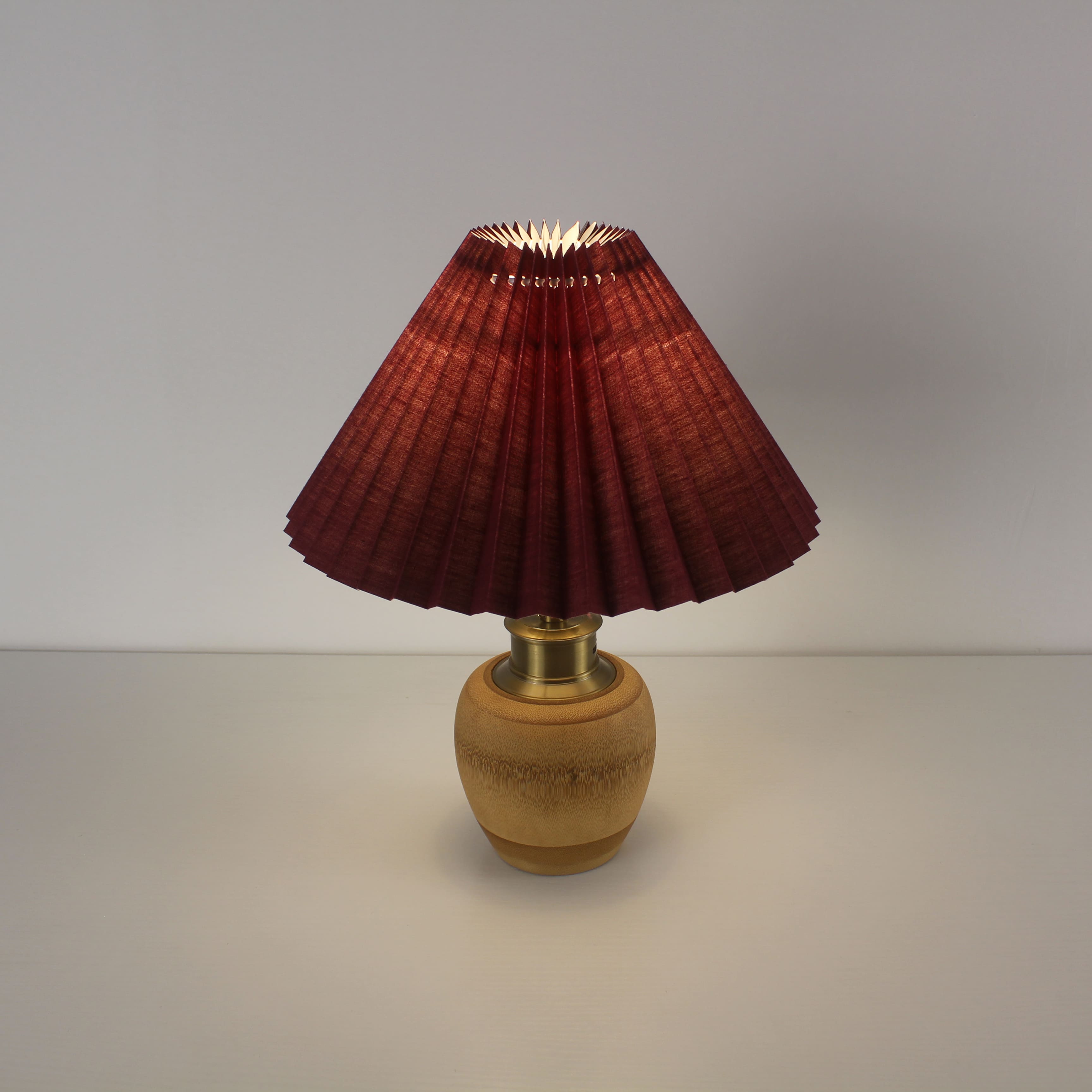 Bamboo Base Cordless Table Lamp -  Battery Operated Vintage Pleated Shade Table Lamp