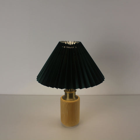 Bamboo Battery Powered LED Table Lamp - Vintage Pleated Lampshades