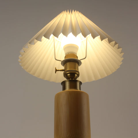 Bamboo Battery Powered LED Table Lamp - Vintage Pleated Lampshades
