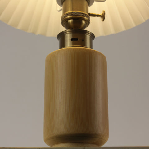 Bamboo Battery Powered LED Table Lamp - Vintage Pleated Lampshades