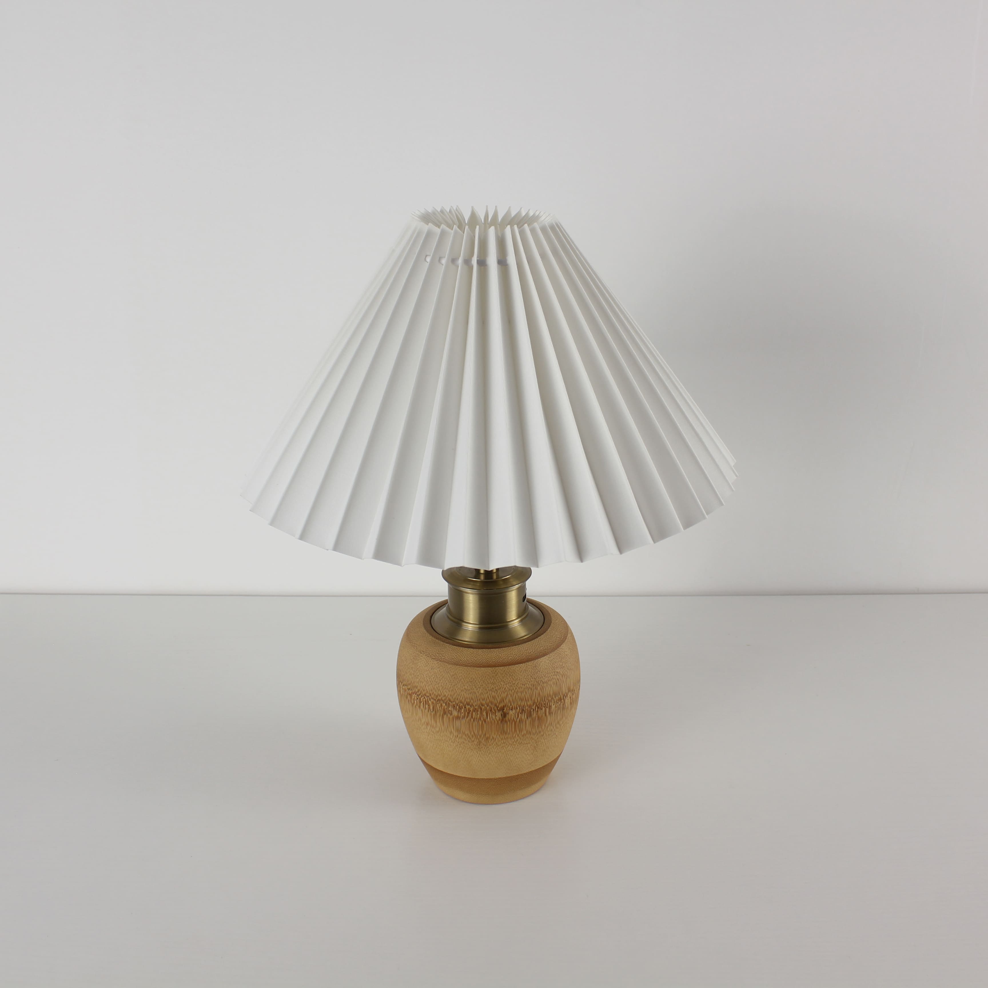 Bamboo Base Cordless Table Lamp -  Battery Operated Vintage Pleated Shade Table Lamp