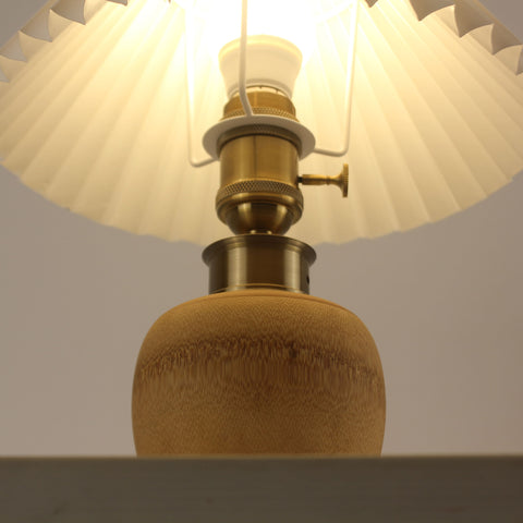 Bamboo Base Cordless Table Lamp -  Battery Operated Vintage Pleated Shade Table Lamp