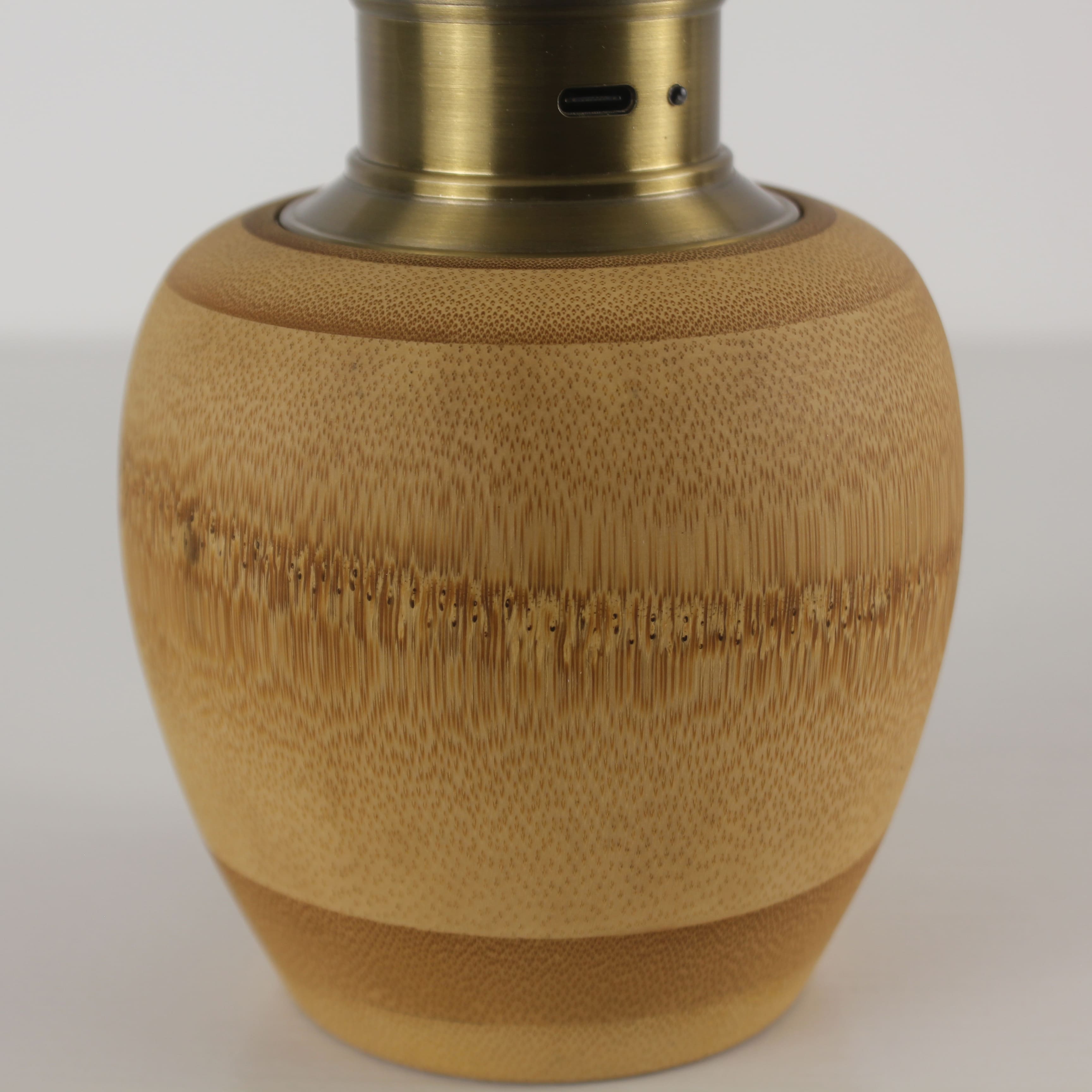 Bamboo Base Cordless Table Lamp -  Battery Operated Vintage Pleated Shade Table Lamp