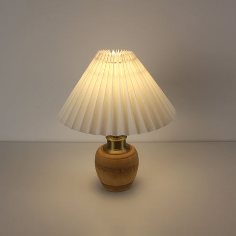 Bamboo Base Cordless Table Lamp -  Battery Operated Vintage Pleated Shade Table Lamp