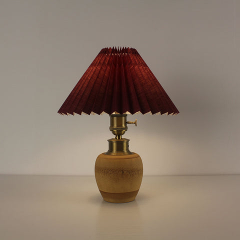 Bamboo Base Cordless Table Lamp -  Battery Operated Vintage Pleated Shade Table Lamp