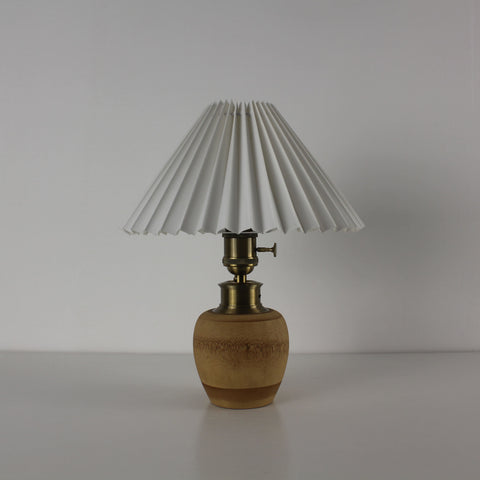 Bamboo Base Cordless Table Lamp -  Battery Operated Vintage Pleated Shade Table Lamp