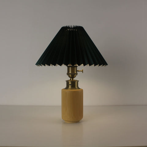 Bamboo Battery Powered LED Table Lamp - Vintage Pleated Lampshades