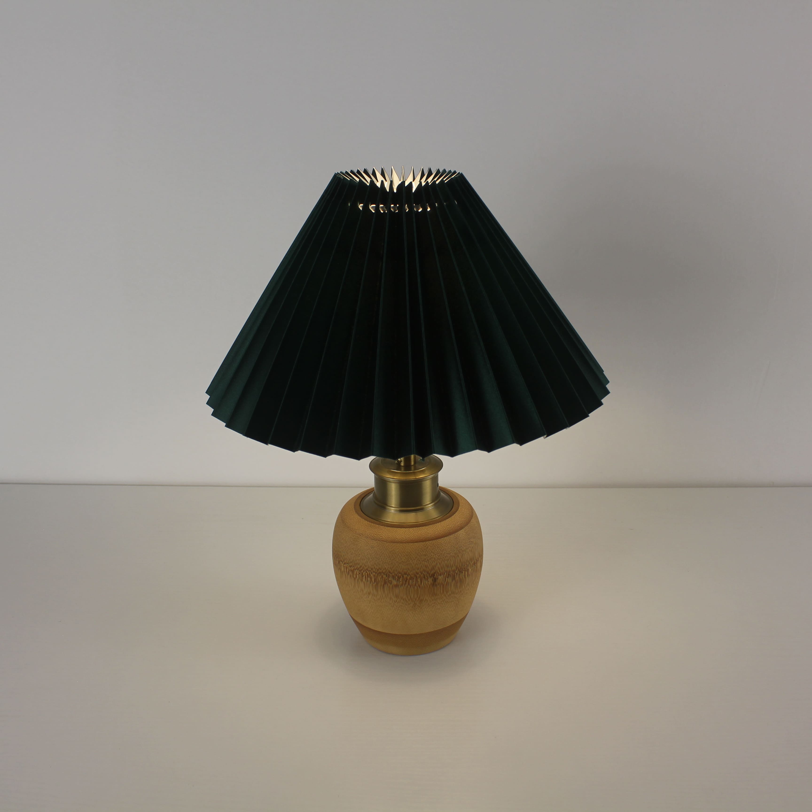 Bamboo Base Cordless Table Lamp -  Battery Operated Vintage Pleated Shade Table Lamp