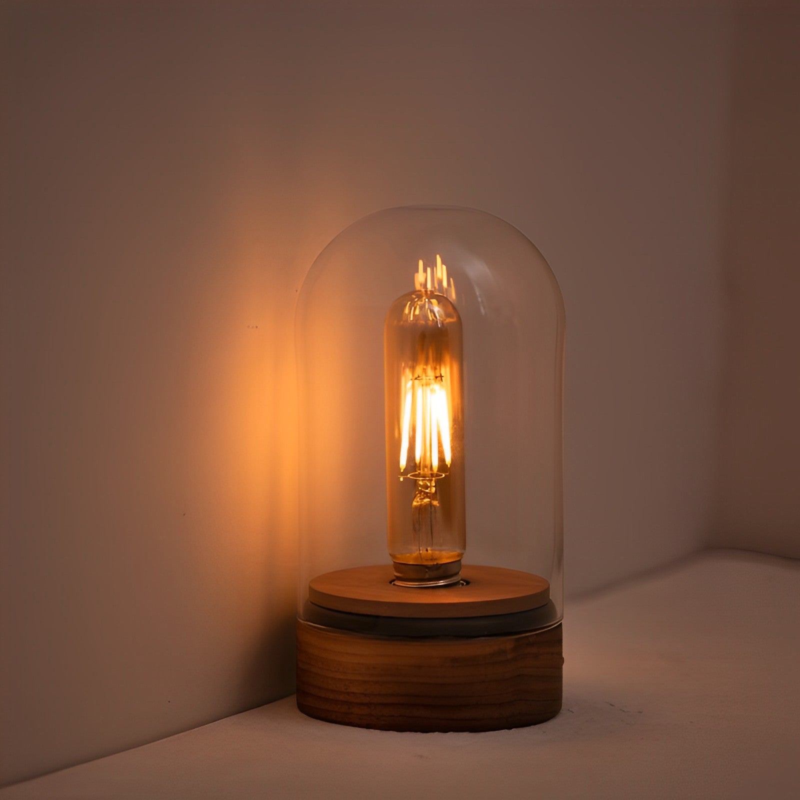 Handmade wooden battery operated edison table lamp
