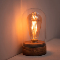 Handmade wooden charging bedside lamp edison bulb