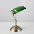 Cordless Banker Desk Lamp with Green Glass Shade