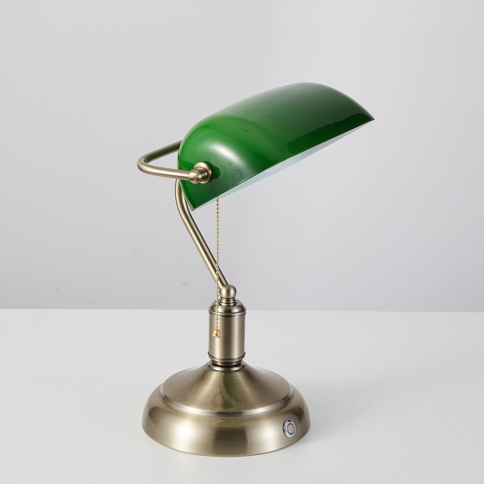 Cordless Banker Desk Lamp with Green Glass Shade