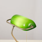 Cordless Banker Desk Lamp with Green Glass Shade