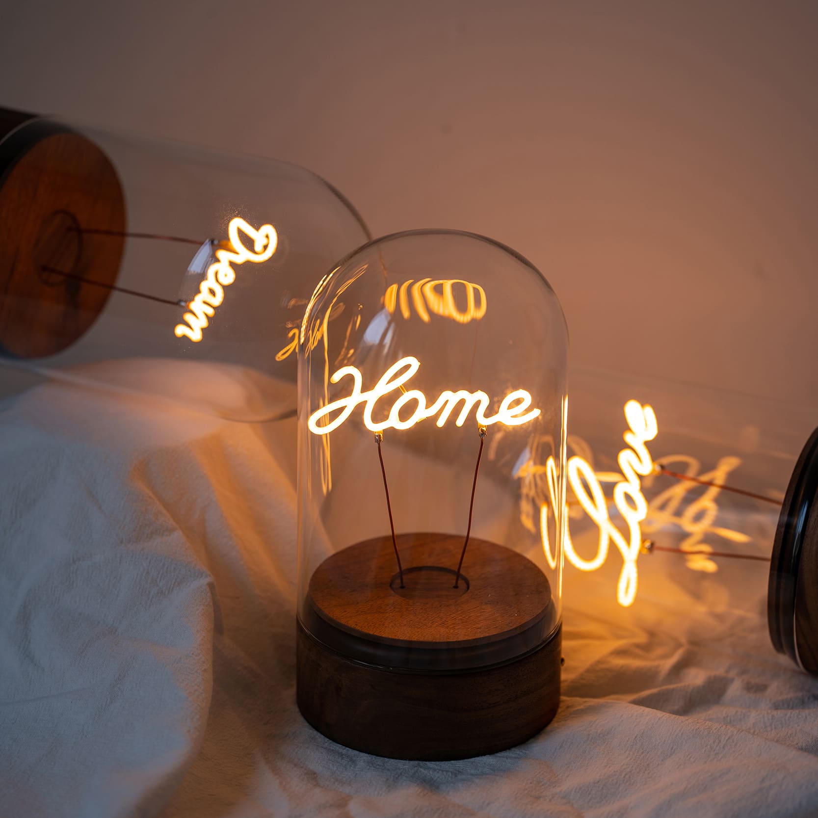 LED Filament Word Table Lamp in Glass Dome