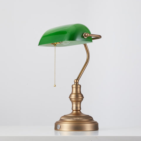 bankers light green glass cordless-desk lamp brown bronze front image3