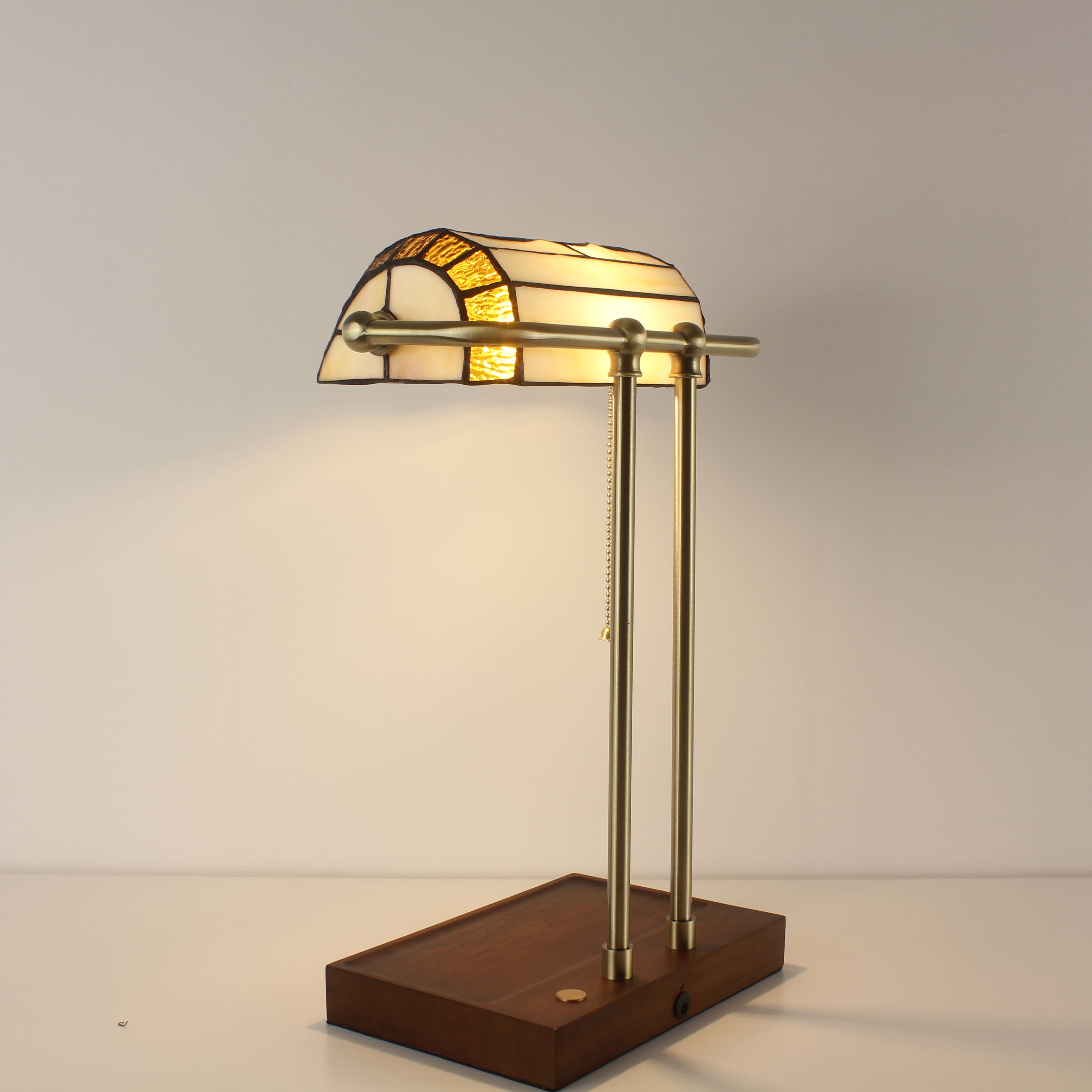 battery charged stained glass bankers desk lamp