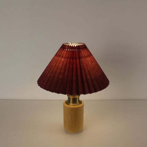Bamboo Battery Powered LED Table Lamp - Vintage Pleated Lampshades