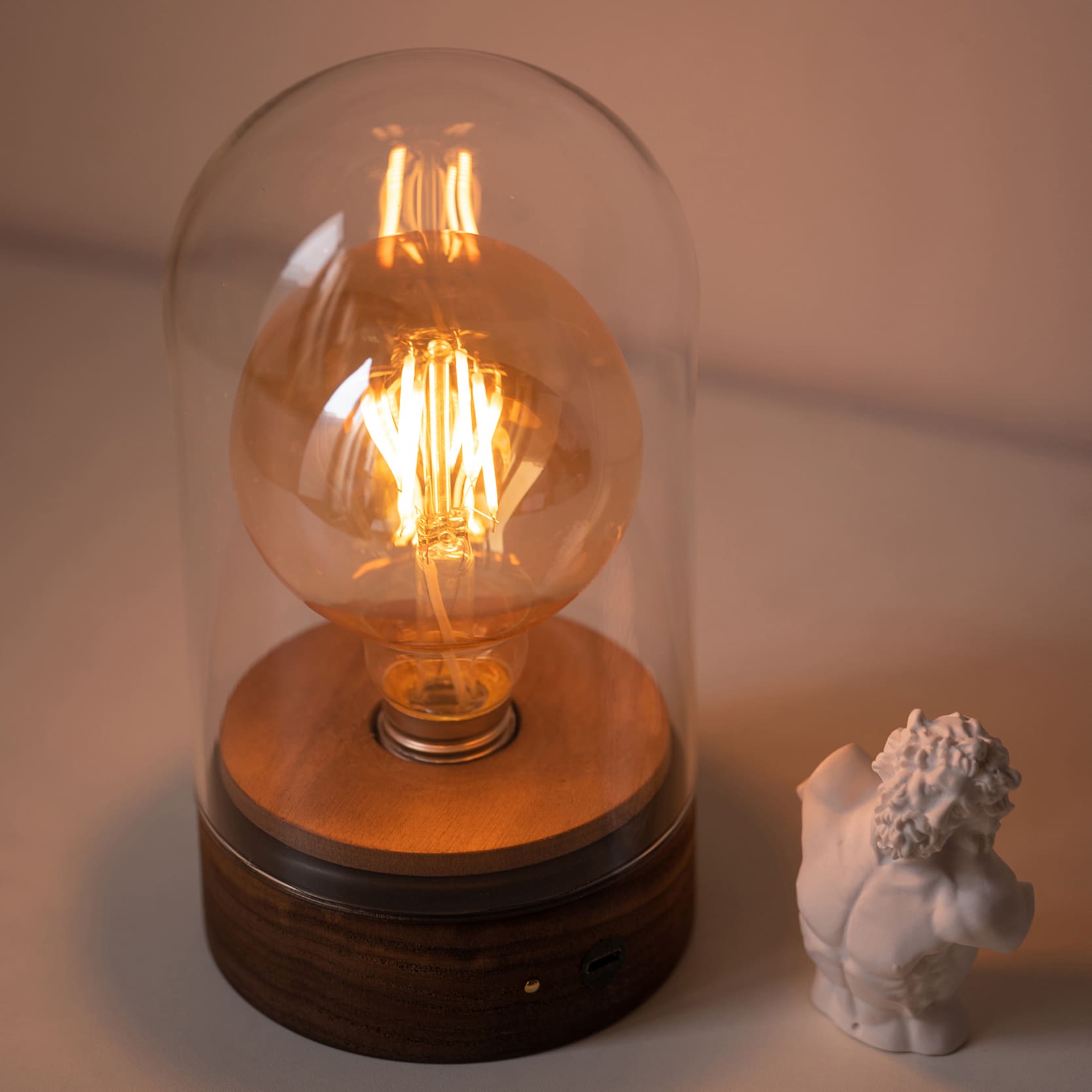battery operated edison glass cloche table lamp