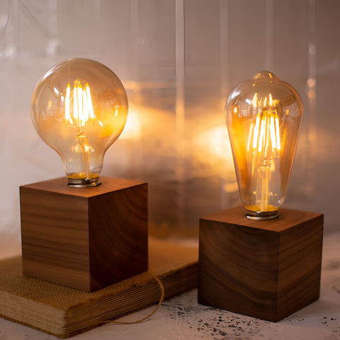 Wooden Cordless Table Lamp With Edison Bulb