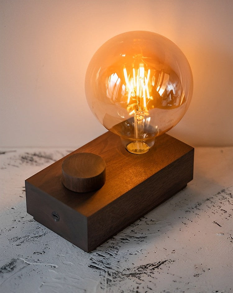 Battery powered LED wooden table lamp