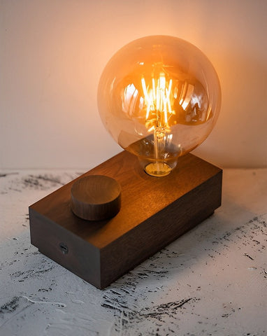Battery powered LED wooden table lamp