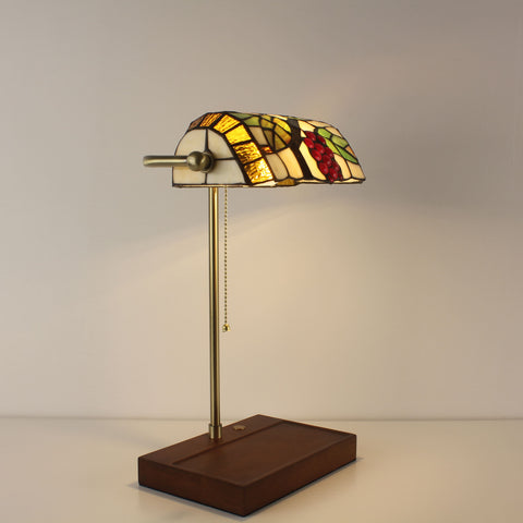 Battery Operated Tiffany Style Bankers Lamp - Grape Lampshade