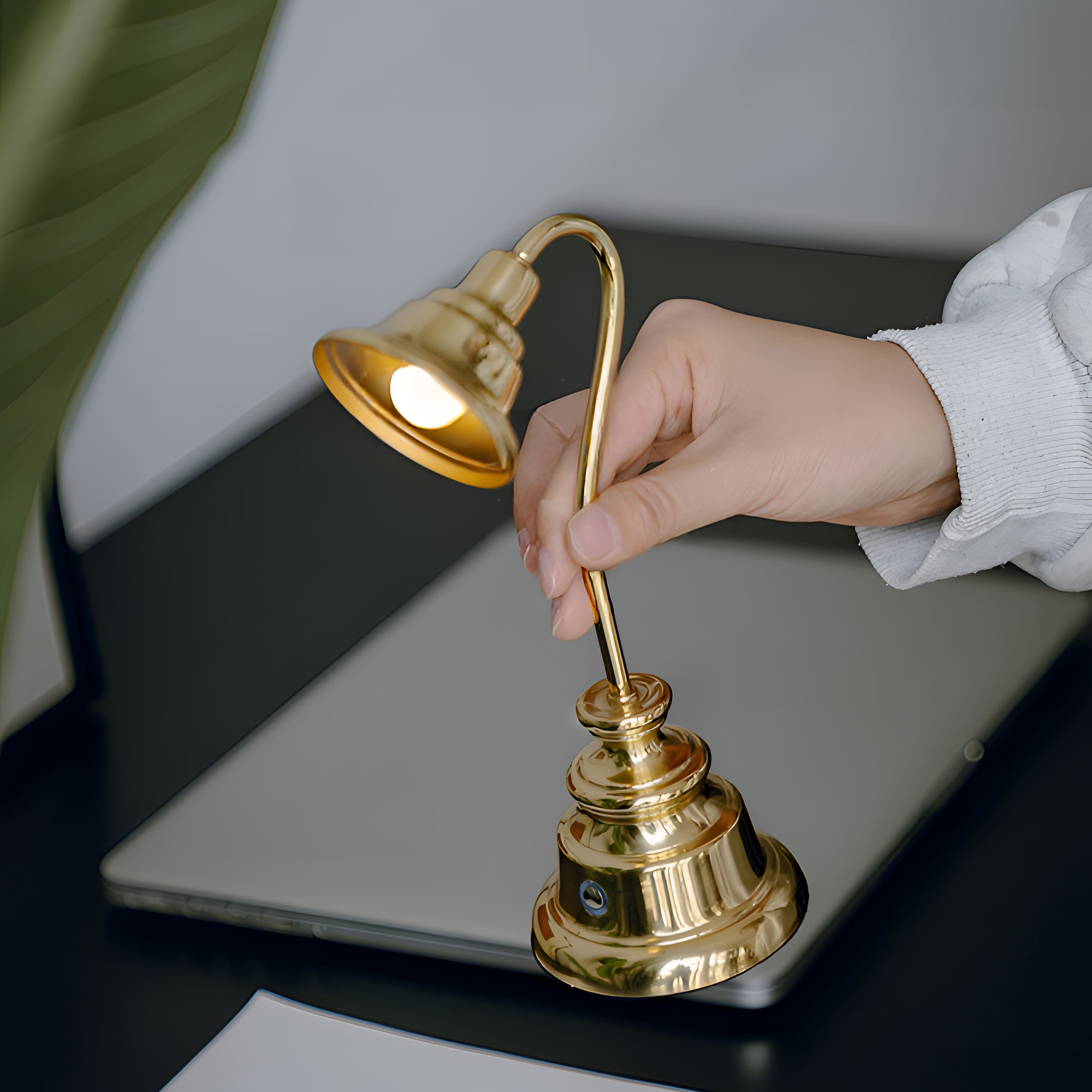 Small Brass Cordless LED Table Lamp - Rechargeable Reading Lamp