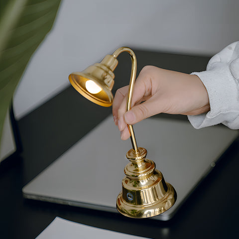 Small Brass Cordless LED Table Lamp - Rechargeable Reading Lamp