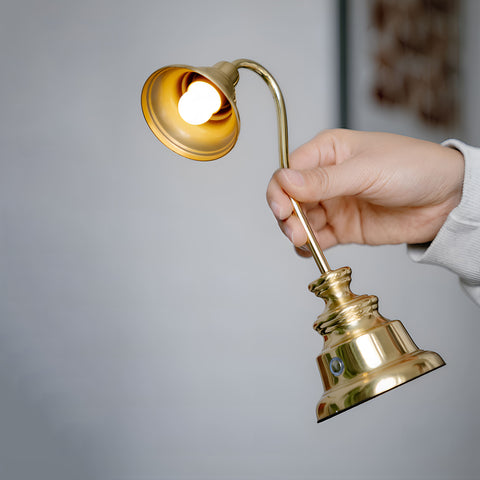 Small Brass Cordless LED Table Lamp - Rechargeable Reading Lamp