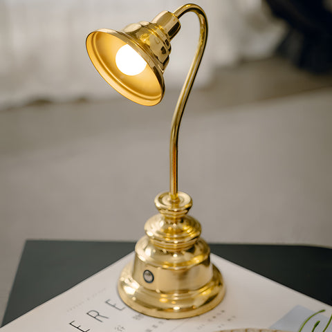 Small Brass Cordless LED Table Lamp - Rechargeable Reading Lamp