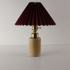 Burgundy Pleated Shade Lamp with Bamboo Base, Portable & Rechargeable, Elegant Lighting for Wedding & Café