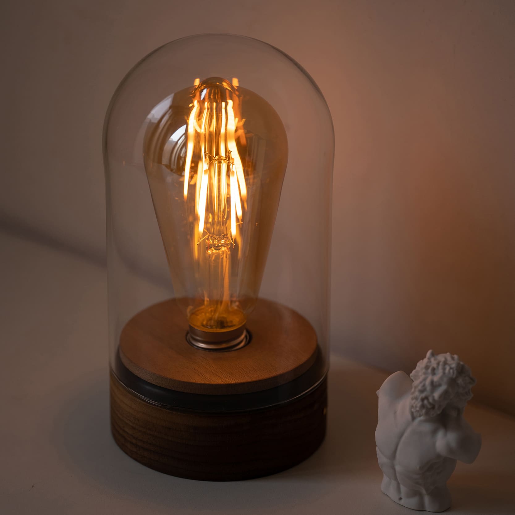 cordless glass cloche edison lamp