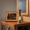 Rechargeable LED lantern providing warm ambient lighting in a living room