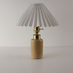 Cream White Pleated Shade Lamp with Natural Bamboo Base, Wireless & Cord-free Design, Eco-friendly Decor