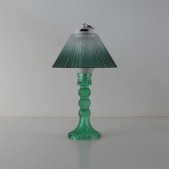 Prism portable lantern (OFF) with cyan base and clear-to-green gradient glass shade, tabletop decor.