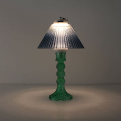 Prism rechargeable lantern (ON) with cyan base and blue gradient shade emitting a cool prismatic glow.