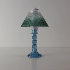 Decorative blue glass lamp (OFF) with green gradient shade, showcasing high-quality PETG 3D-printed structural details.