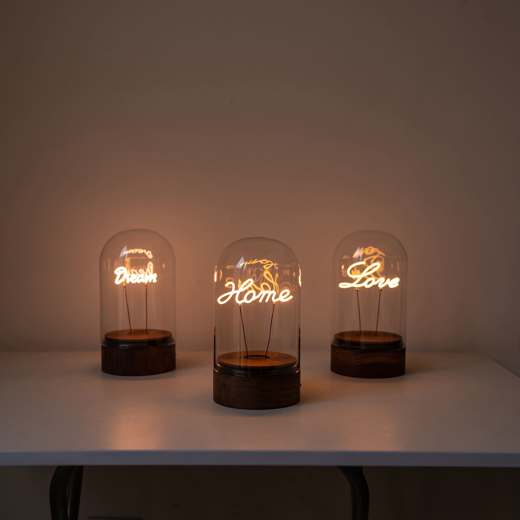 glass bell jar lamp love home dream closeup
