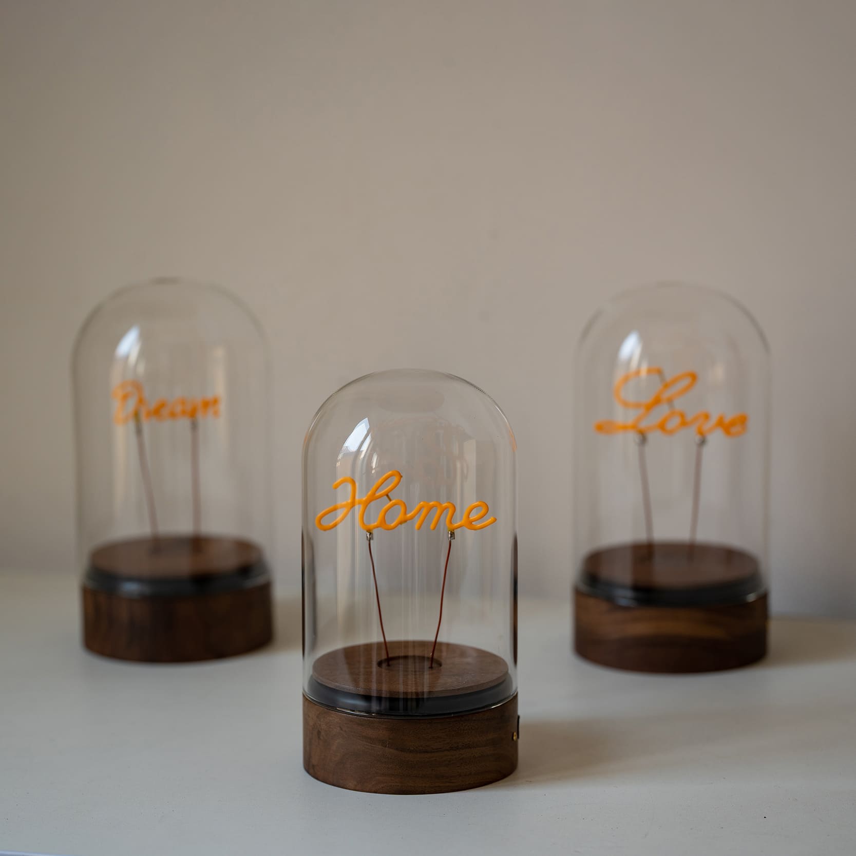 glass bell jar text message bedside lamp
