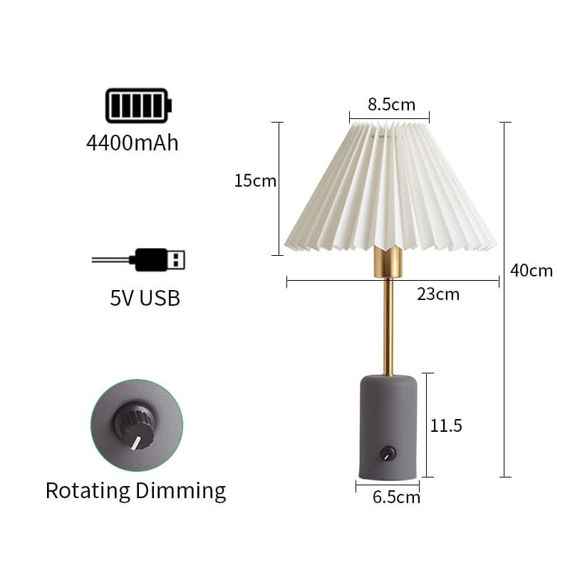 gray battery powered bedside table lamps details