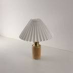 apandi Style White Pleated Shade Lamp with Natural Bamboo Base, Warm LED Glow for Bistro or Speakeasy