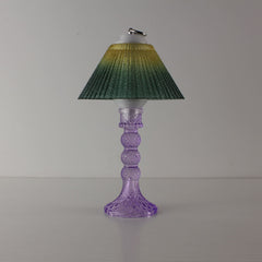 Minimalist cool purple table lamp (OFF) with yellow-to-green gradient prismatic shade, perfect for modern home decor.