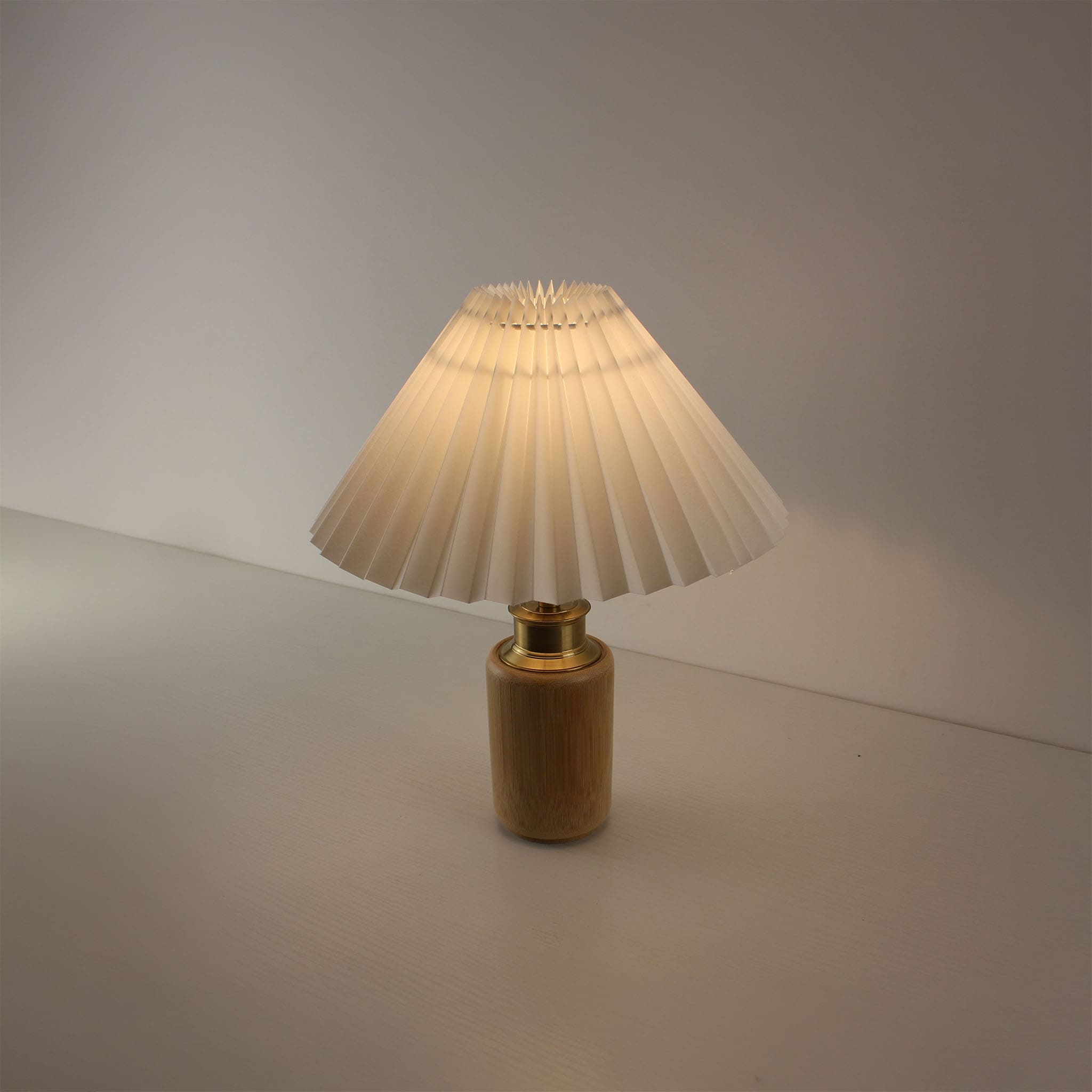 hade Table Lamp with Natural Wood Bamboo Base, Cordless and Battery Operated,