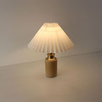 Top view of White Pleated Shade Table Lamp with Natural Bamboo Base, Cordless and Portable for Table Centerpiece