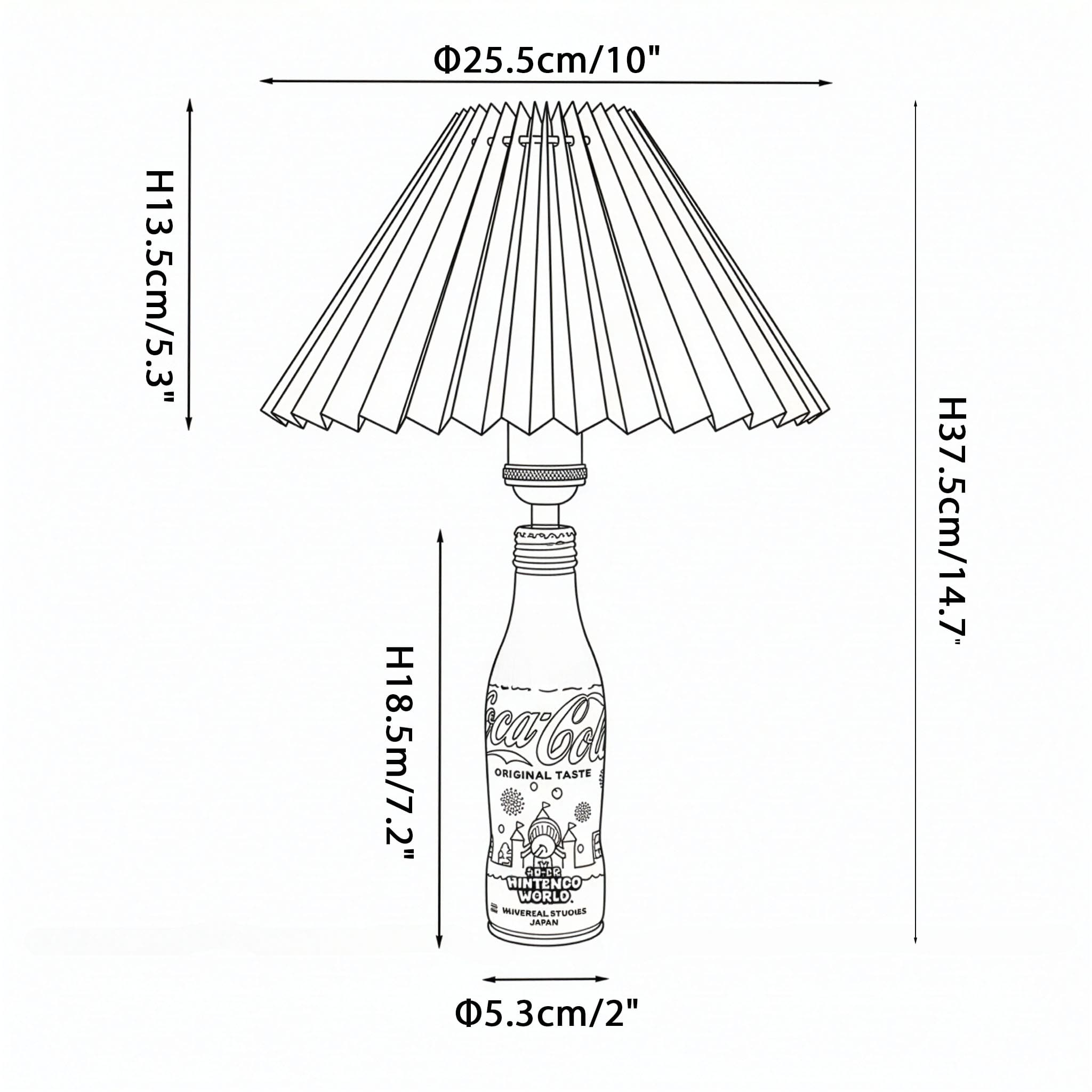 Detailed view of the "Super Nintendo World - Universal Studios Japan" artwork on the red aluminum Coca-Cola bottle base